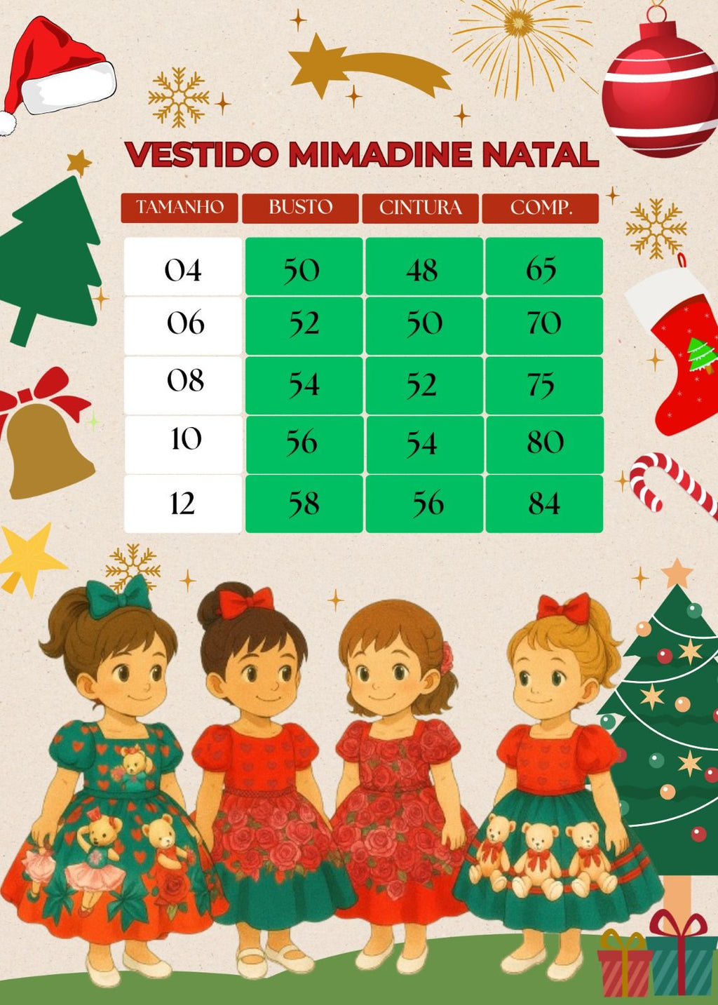 Vestido Mimadine Ursinho Menininha Vermelho Natal (VESTMMDNURSMNNVRMNT)
