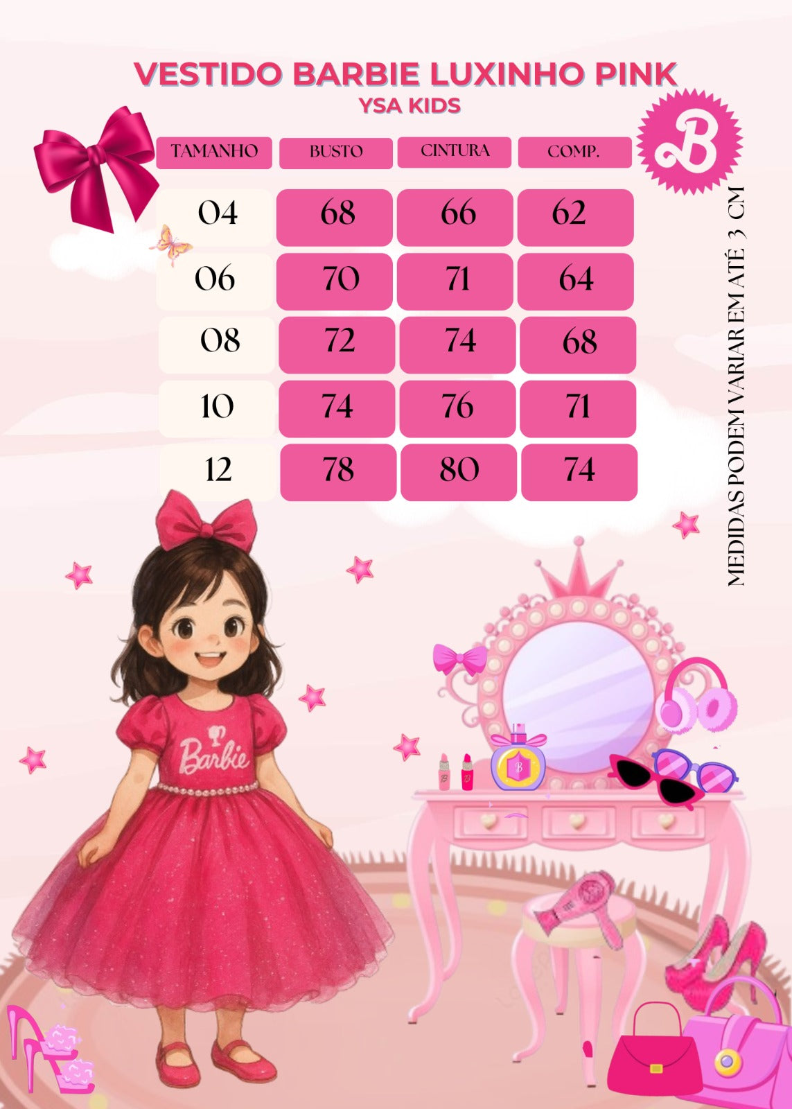 Vestido Ysa Kids Barbie Luxinho Pink (VESTYKIDSLXNHOPNK)
