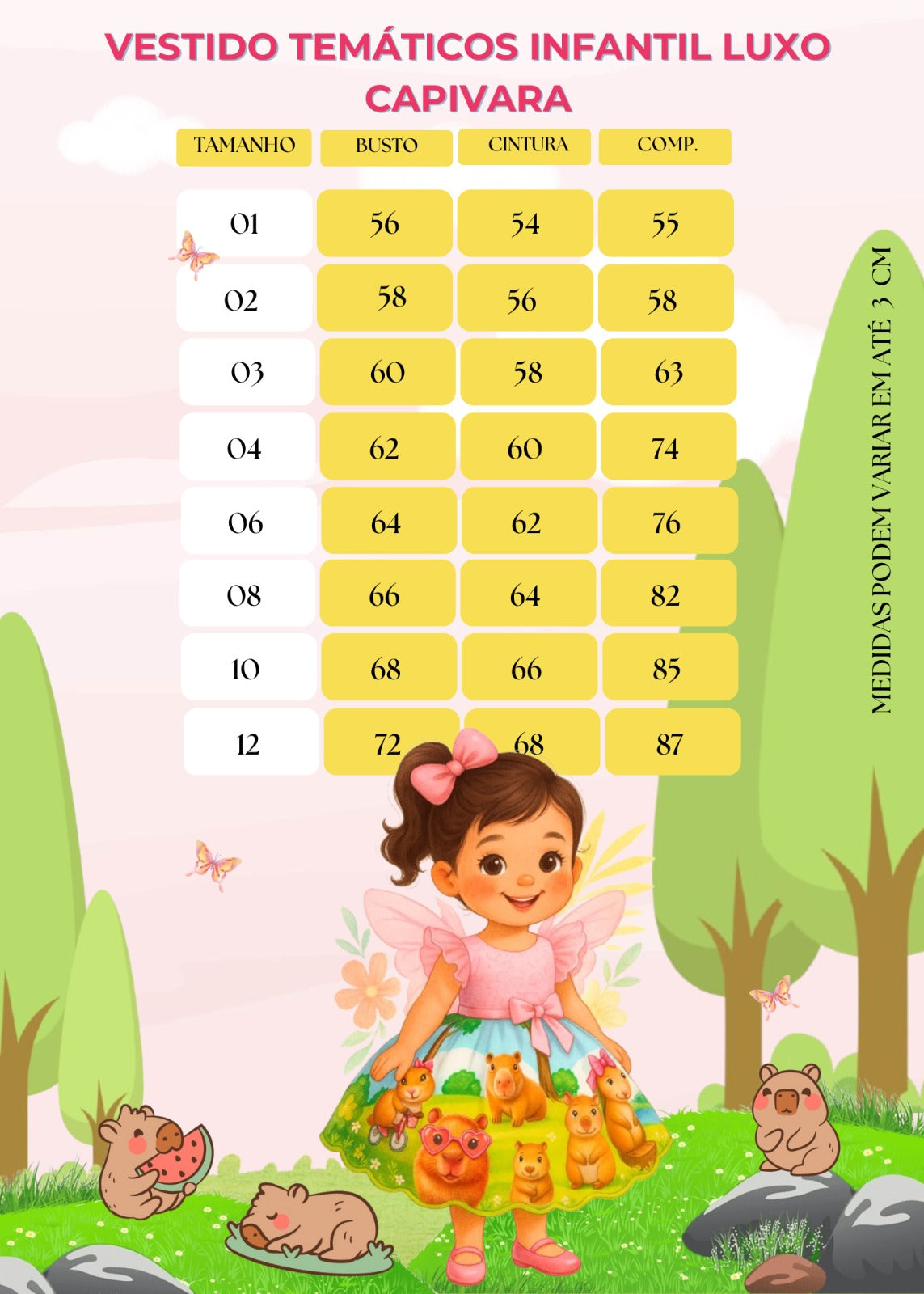 Vestido Infantil Bebê Menina Temático Capivara