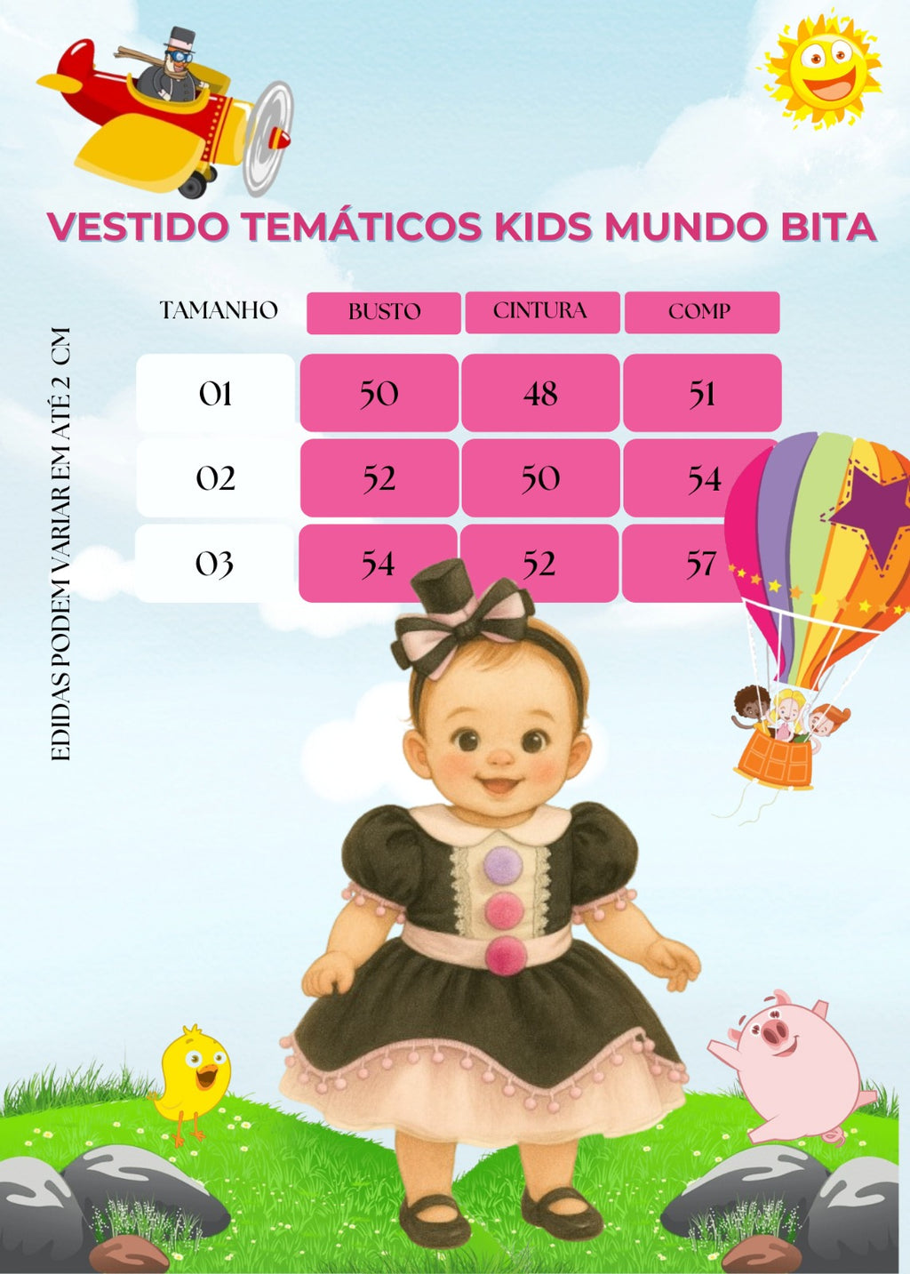 Vestido Temáticos Kids Mundo Bita Preto e Rosa (VESTTMKIDSMDOBITA)