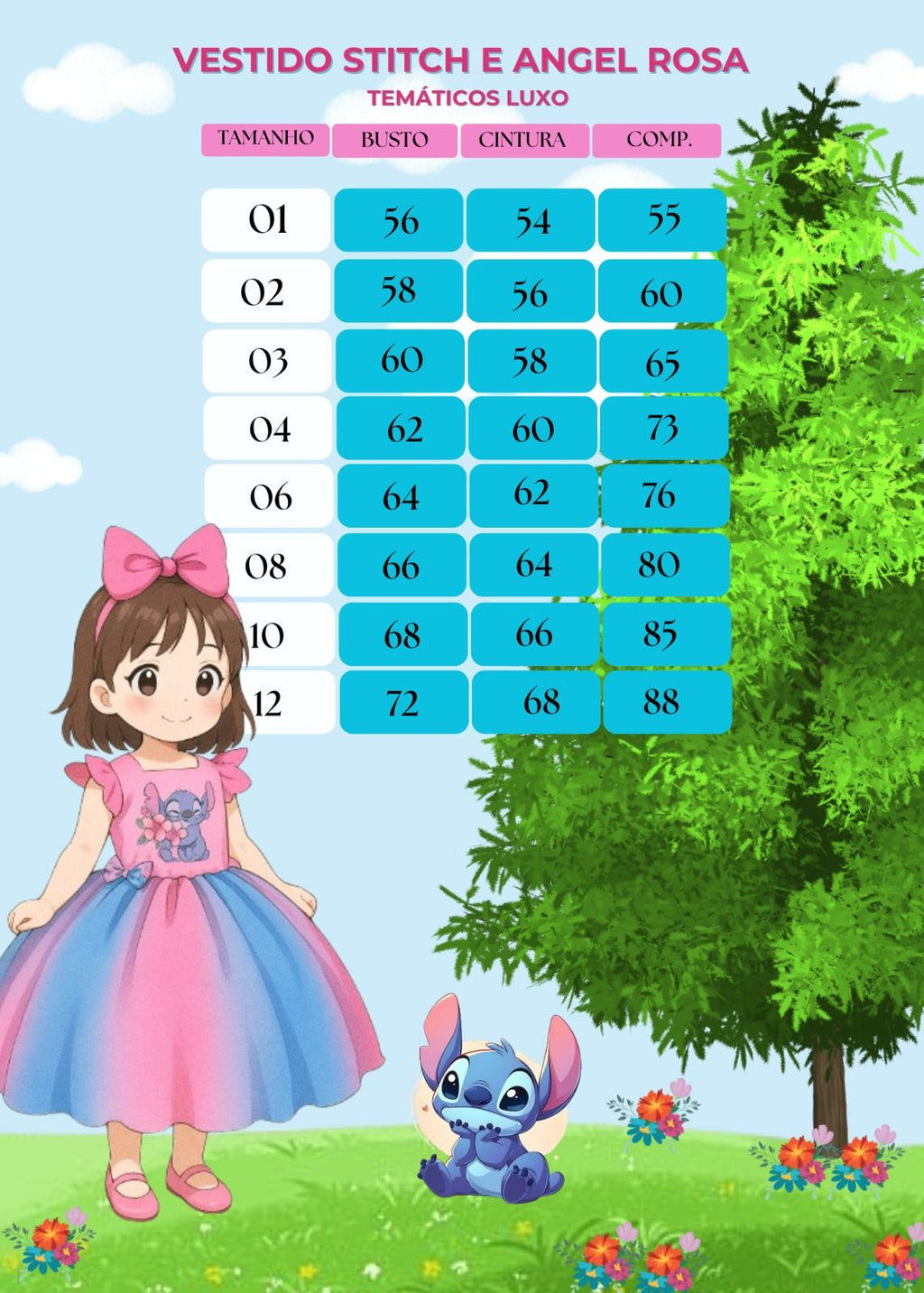 Vestido Tematico Luxo Stitch e Angel Rosa (VESTTMTCLXSTCHTEANGRS)