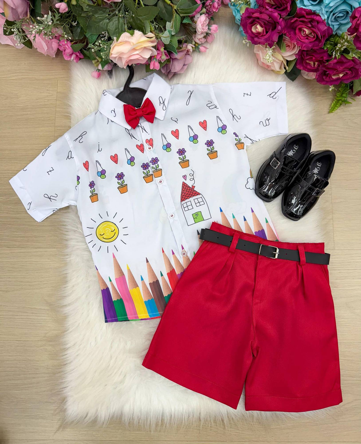 Conjunto Miss cherry Meninos - Lapis Aquarela Vermelho ABC (CMSMSSCHRRMNILPSAQRL)