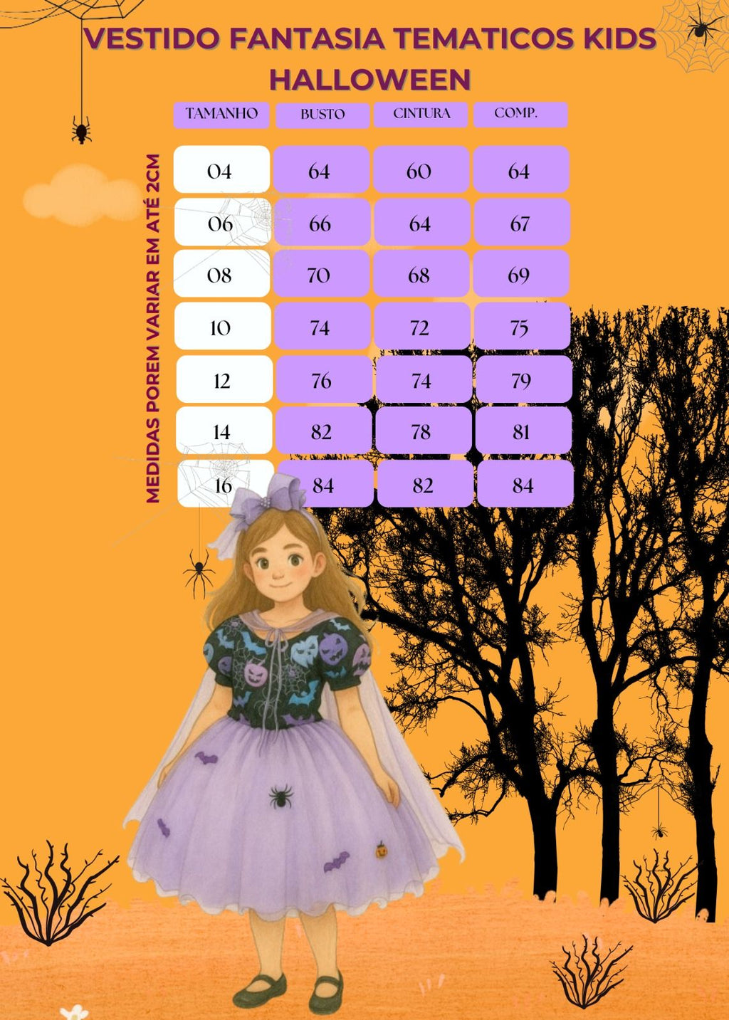 Vestido Fantasia Tematicos Kids Halloween Saia Lilas (VESTFTTMCKDSHLLWSALL)