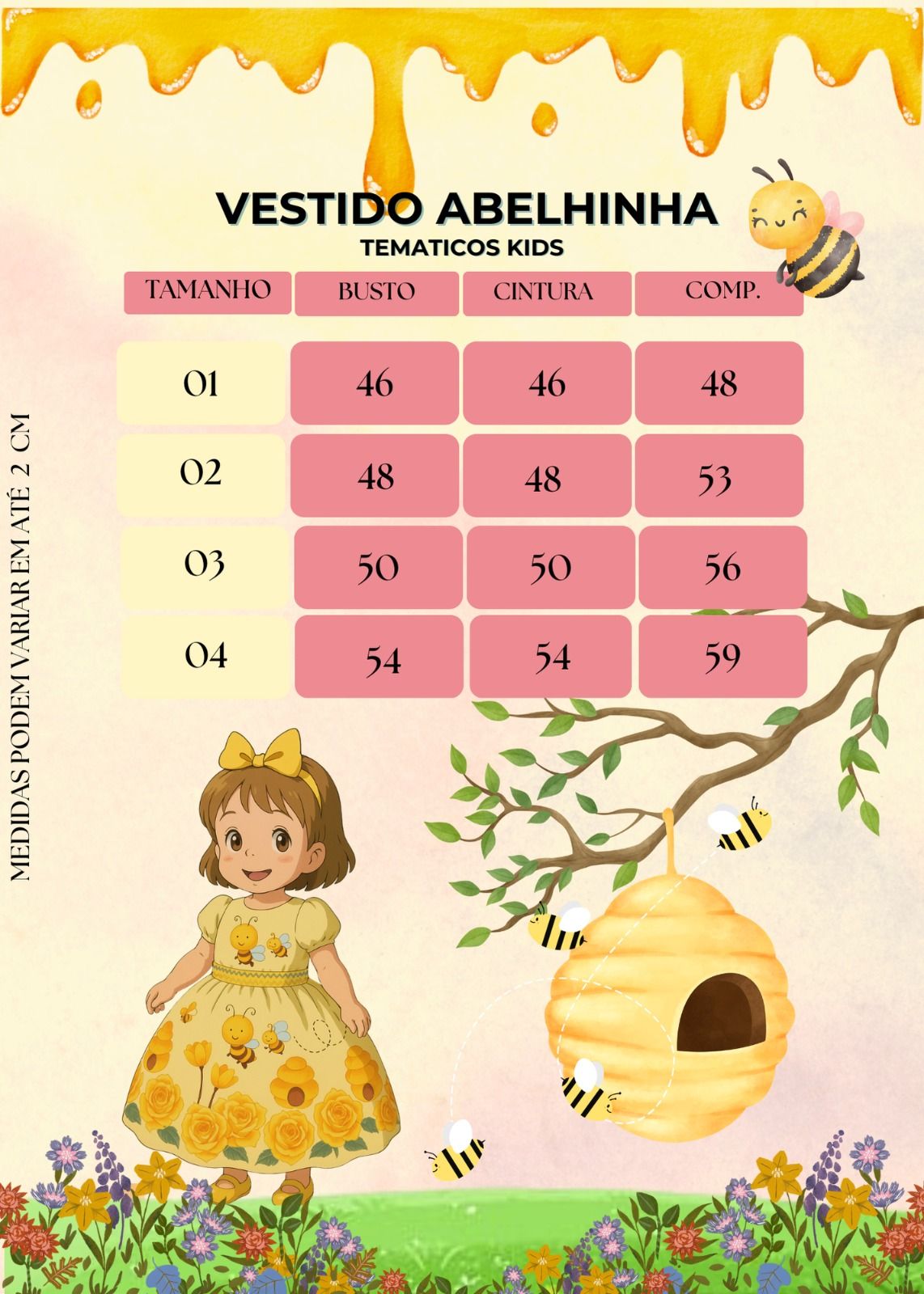 Vestido Temáticos Kids Abelha - Abelhinha (VESTTMTCKDSABLHABLN)