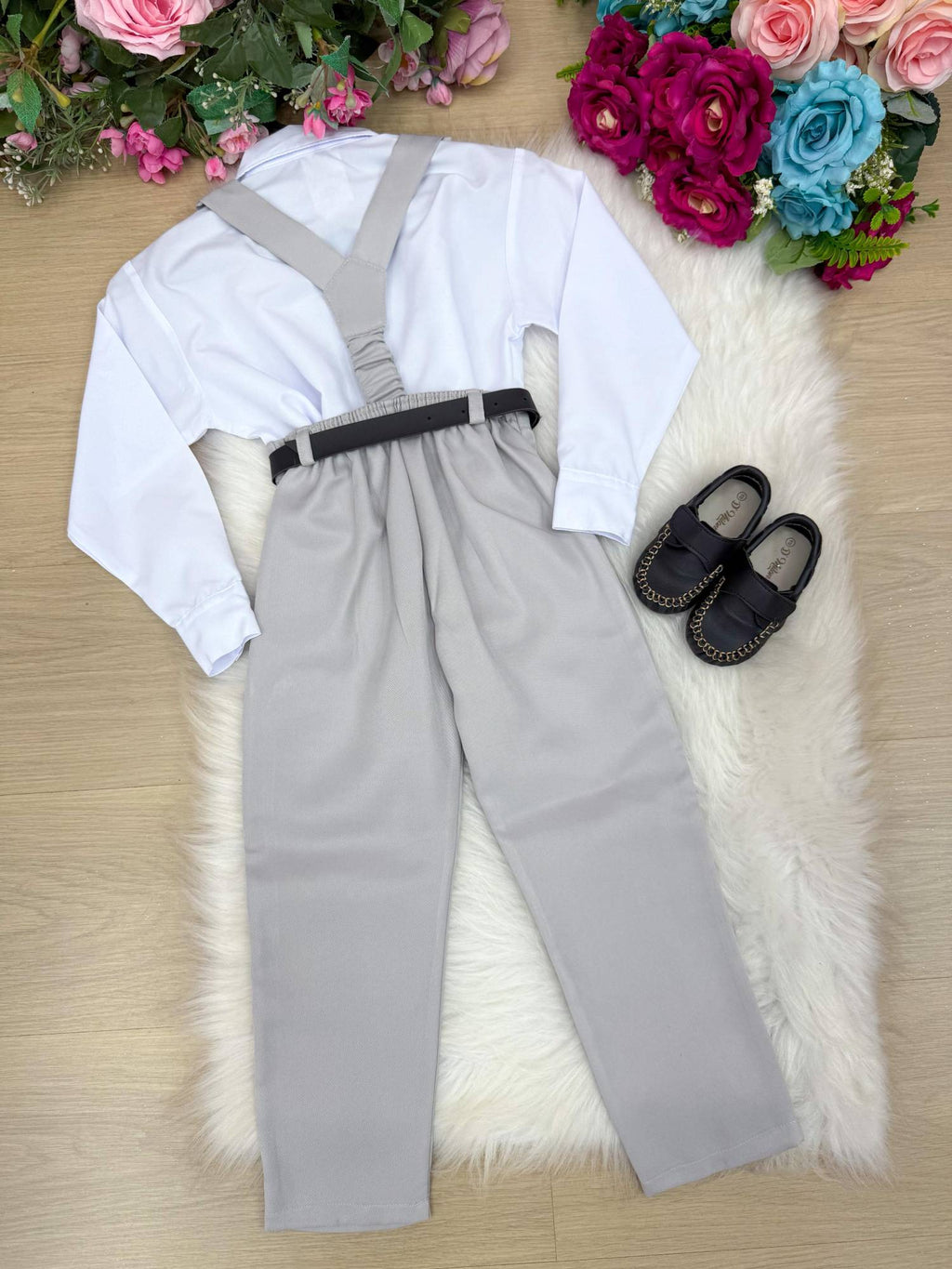 Conjunto Meninos Miss Cherry Leo Suspensorio Cinza Claro (CONJMNISCHRSPNESCNZCL)