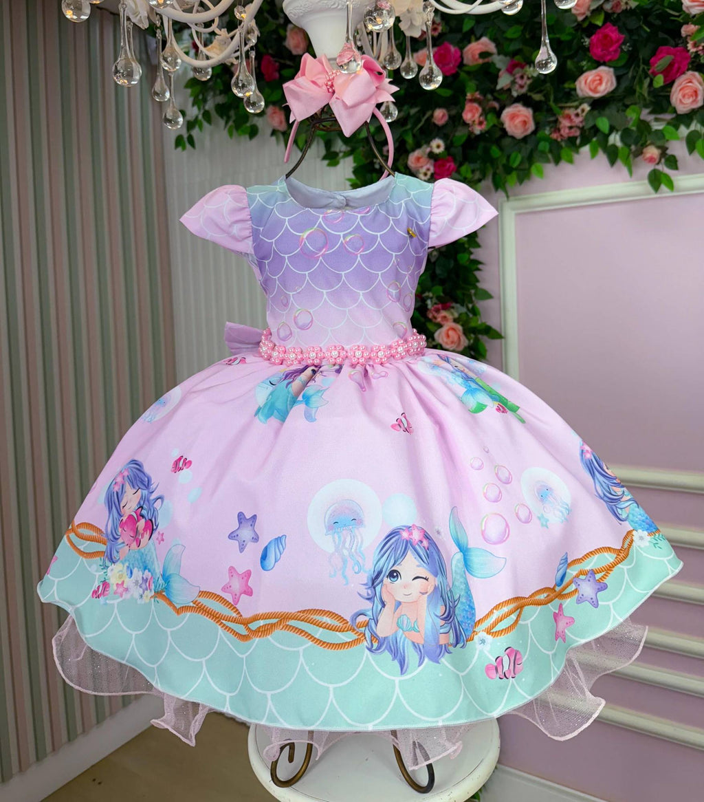 Vestido Infantil Temático Kids Sereia - Fundo do Mar (VESTINFTSERT)