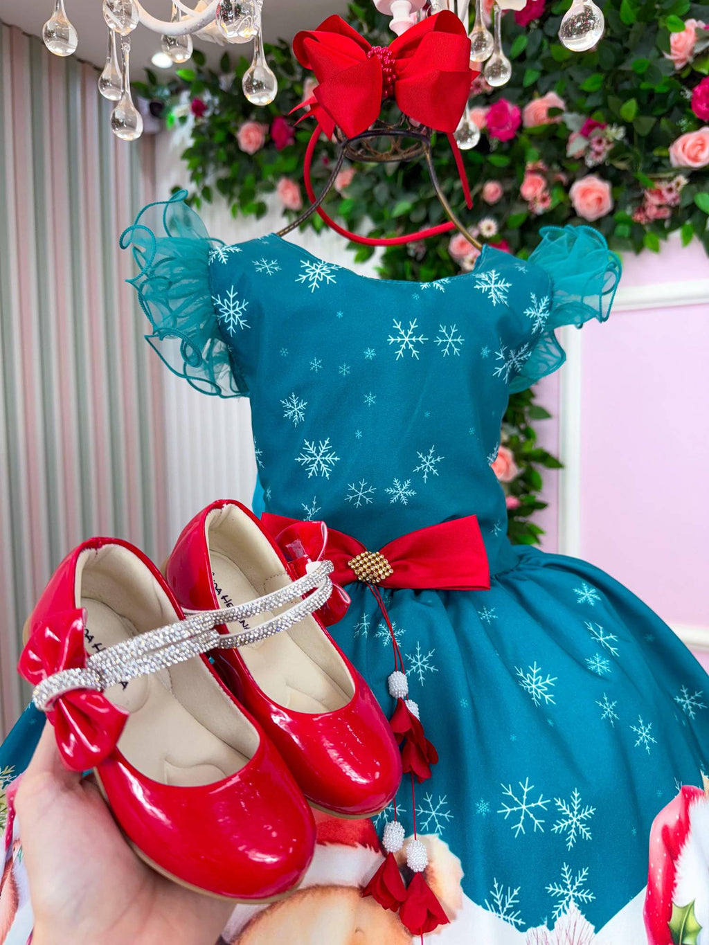 Vestido Marie Floco De Neve Verde - Natal (VESTMRIFLCDNVVRDNTL)