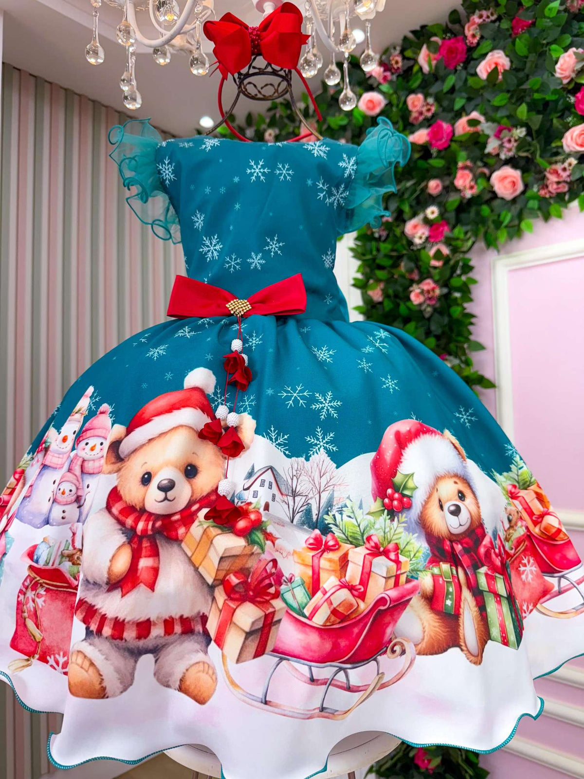 Vestido Marie Floco De Neve Verde - Natal (VESTMRIFLCDNVVRDNTL)