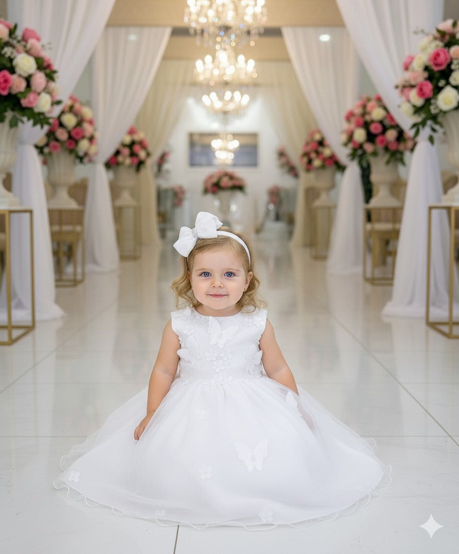Vestido Marie Jardim das Borboletas Branco Viviane (VSTDMJDDBORBVV)