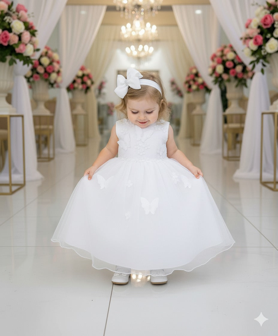 Vestido Marie Jardim das Borboletas Branco Viviane (VSTDMJDDBORBVV)