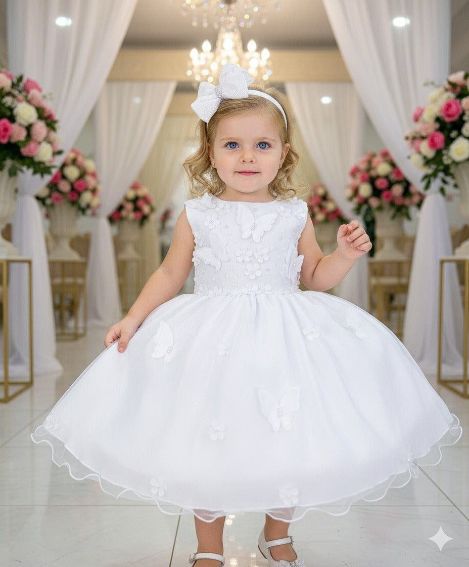 Vestido Marie Jardim das Borboletas Branco Viviane (VSTDMJDDBORBVV)