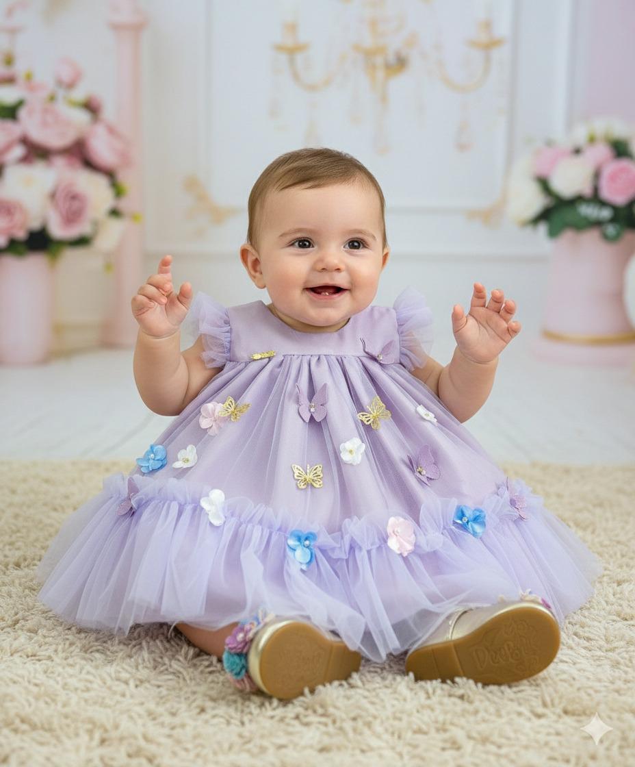 Vestido Vila Lele Jardim das Borboletas Liz Lilas