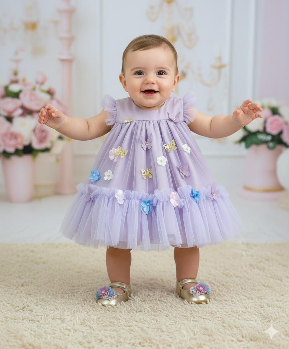 Vestido Vila Lele Jardim das Borboletas Liz Lilas
