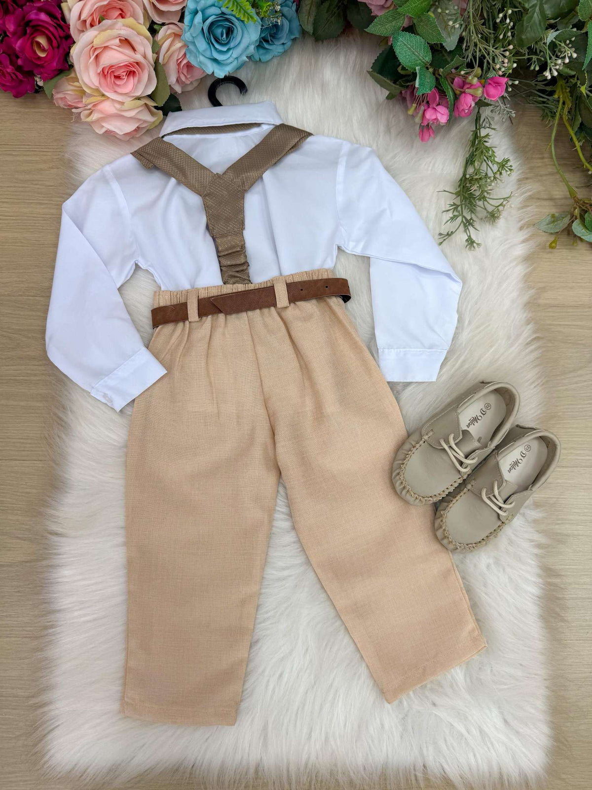 Conjunto Meninos Miss Cherry Rafael Suspensorio Caramelo-Beige (CONJMNOSRAELSPCRMELO)
