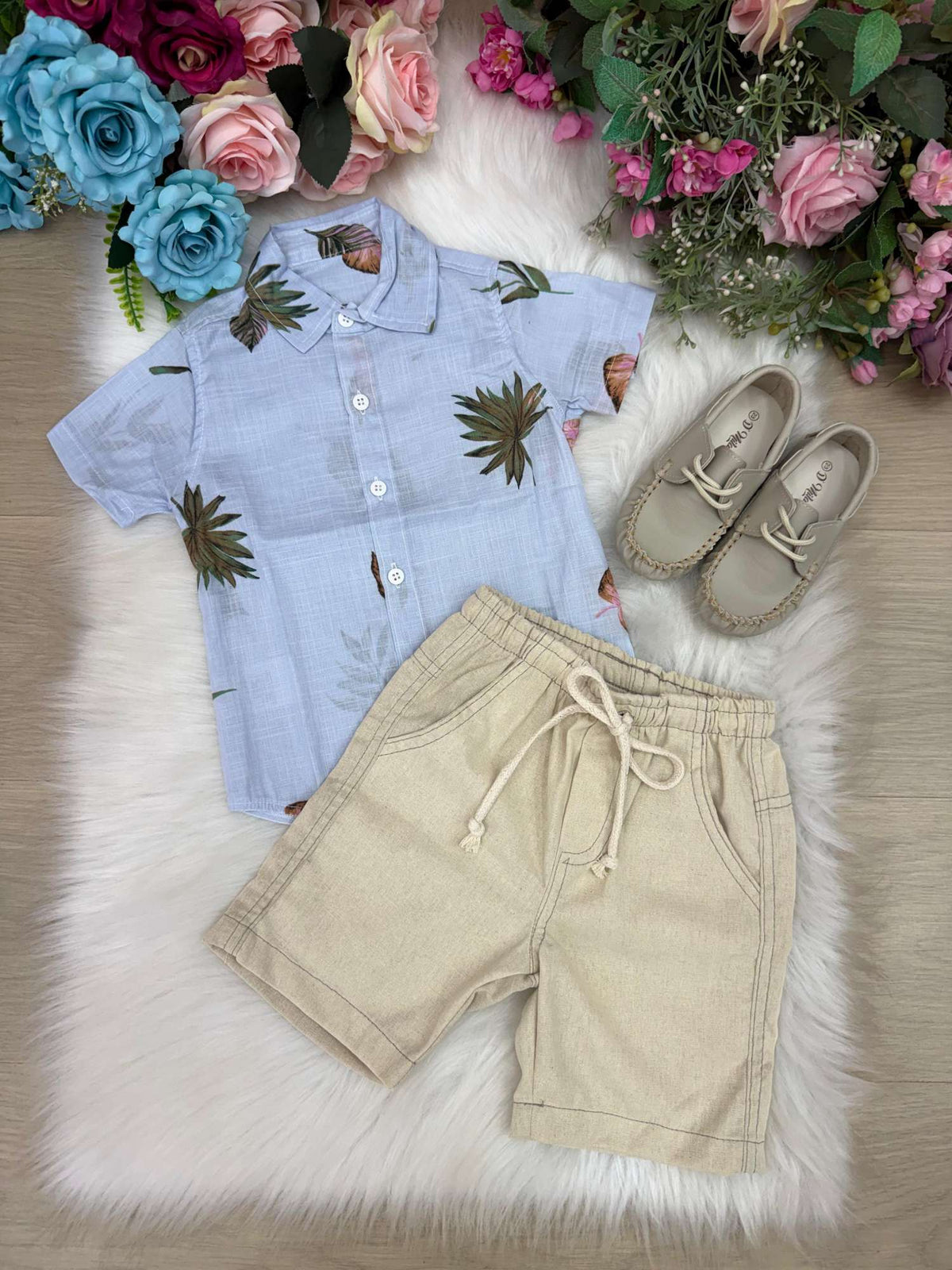 Conjunto Meninos Lucas Banana Club Shorts Camisa Azul Florida (CNJTMNNLCBNNCLBSHRCMAZLFLR)