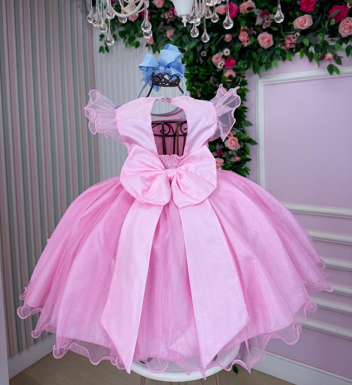 Vestido Marie Jardim Encantado Rosa Borboletas Azul (VESTINFMRKDSJDENCTDBOBAZL)