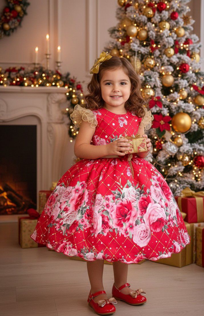 Vestido Marie Natalia Flores Vermelho - Natal (VESTMRNTLFLRVERMNTL)