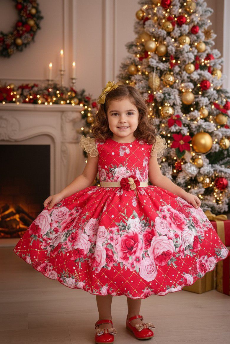 Vestido Marie Natalia Flores Vermelho - Natal (VESTMRNTLFLRVERMNTL)