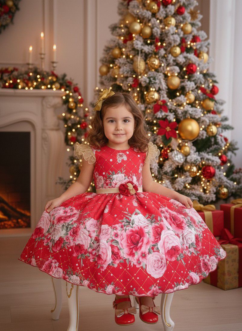 Vestido Marie Natalia Flores Vermelho - Natal (VESTMRNTLFLRVERMNTL)