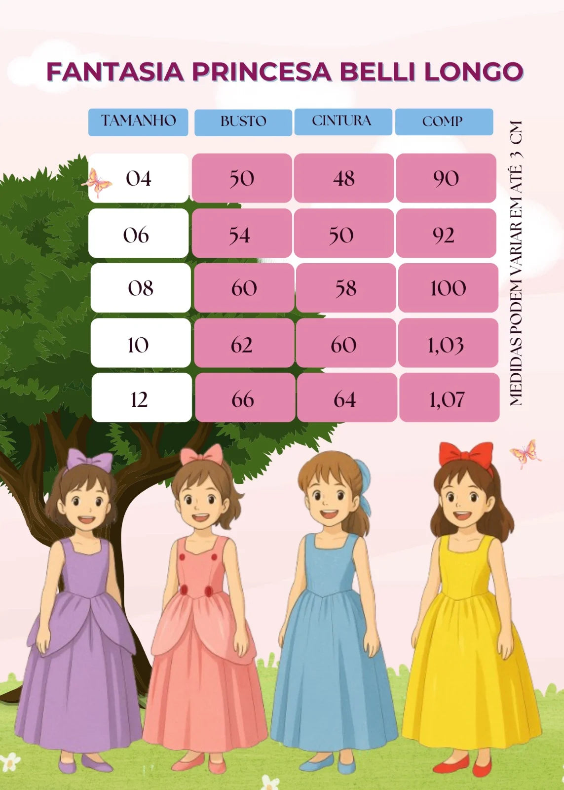 Fantasia Princesa Belli Longa Princesa Rosa - Modelo 3 (FANTPRNCBLADRMCDAR)