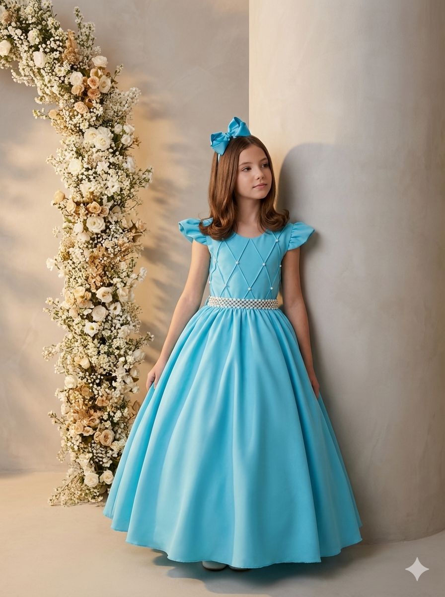 Vestido Ysa Kids Ariane Longo Azul Tifanny (VESYSAKIDARLONAZTI)