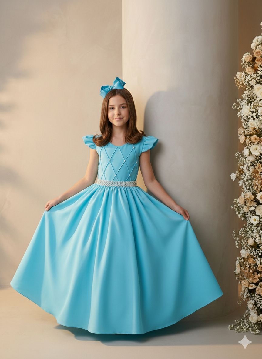 Vestido Ysa Kids Ariane Longo Azul Tifanny (VESYSAKIDARLONAZTI)
