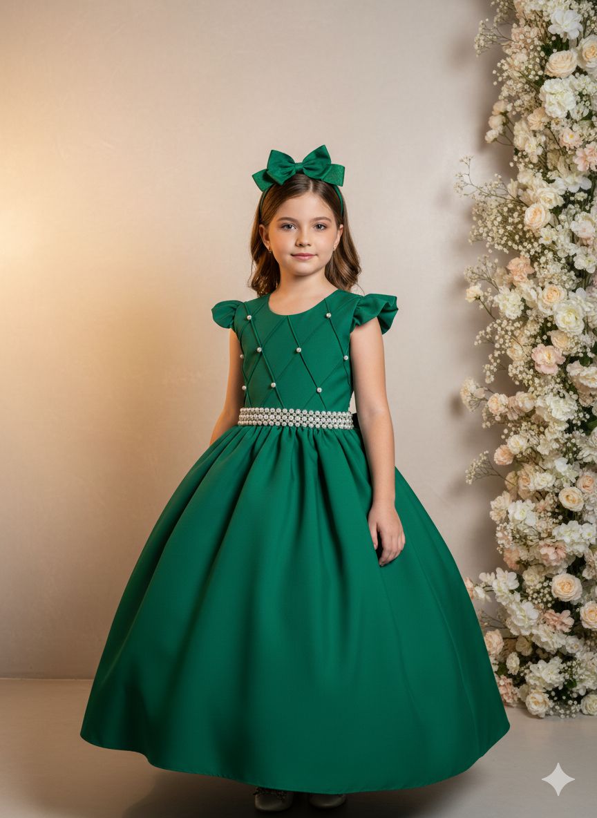 Vestido Ysa Kids Ariane Longo Verde Bandeira (VESTYSKDSARNLGNVRDBND)