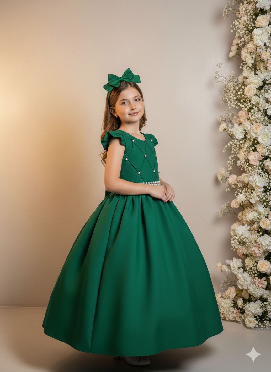 Vestido Ysa Kids Ariane Longo Verde Bandeira (VESTYSKDSARNLGNVRDBND)
