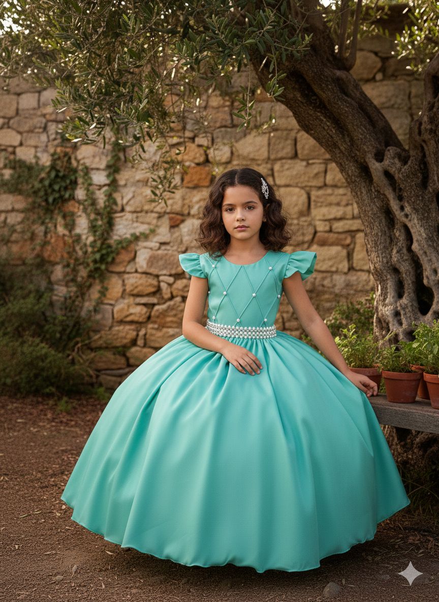 Vestido Ysa Kids Ariane Longo Verde Menta (VESTYSAKDSARNLNGVRDMENT)