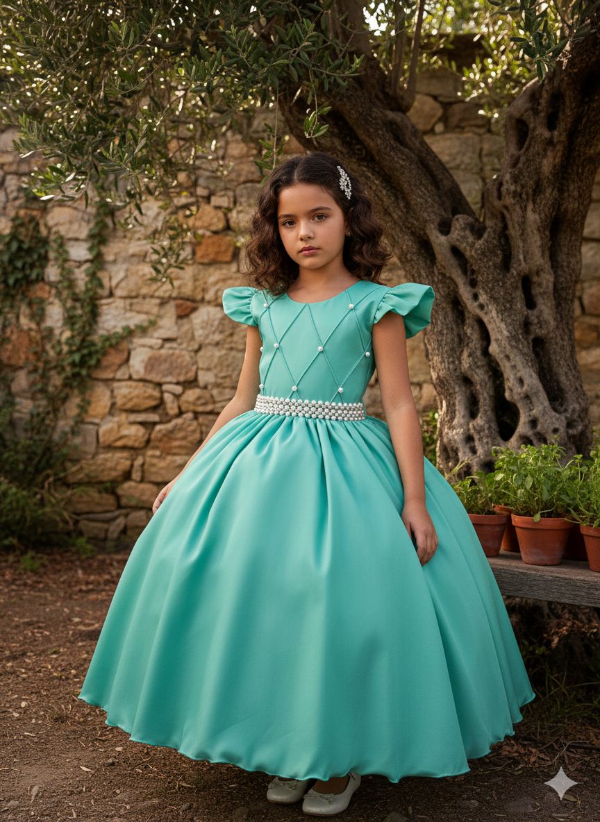 Vestido Ysa Kids Ariane Longo Verde Menta (VESTYSAKDSARNLNGVRDMENT)