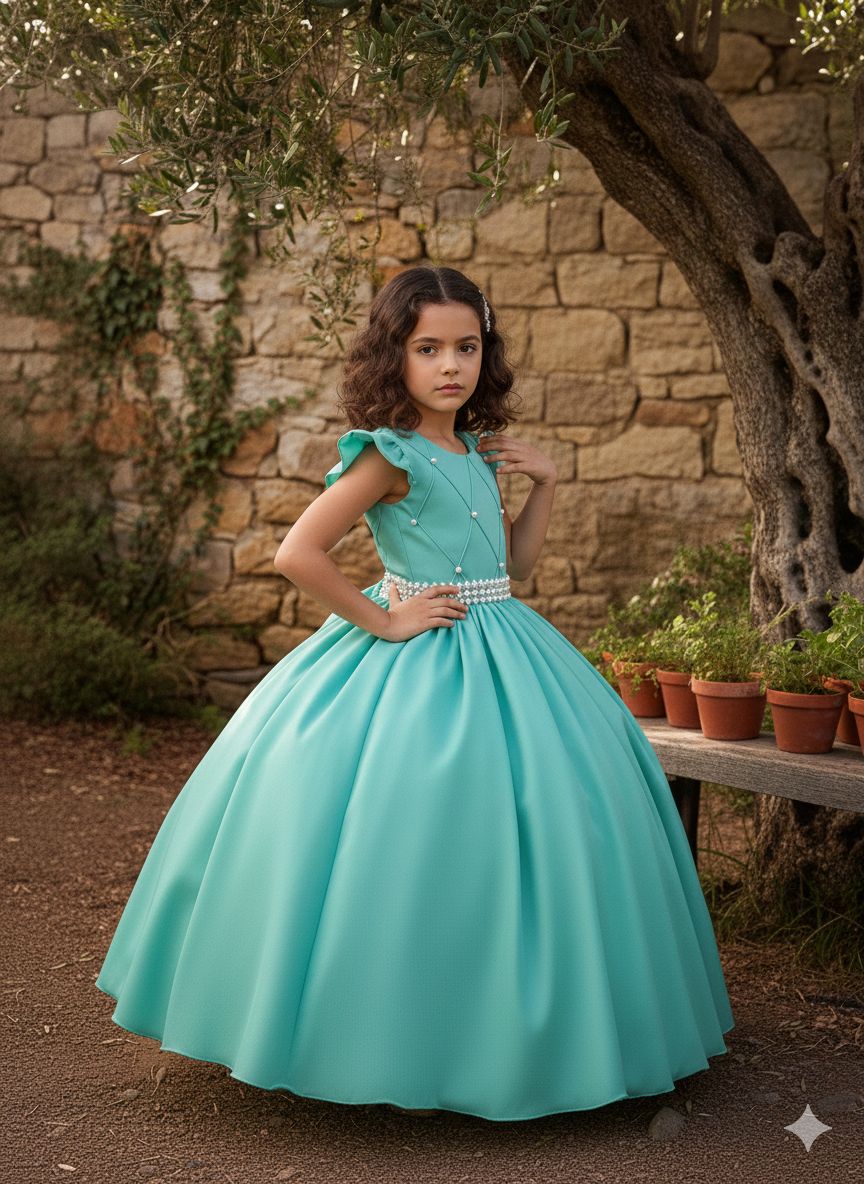 Vestido Ysa Kids Ariane Longo Verde Menta (VESTYSAKDSARNLNGVRDMENT)