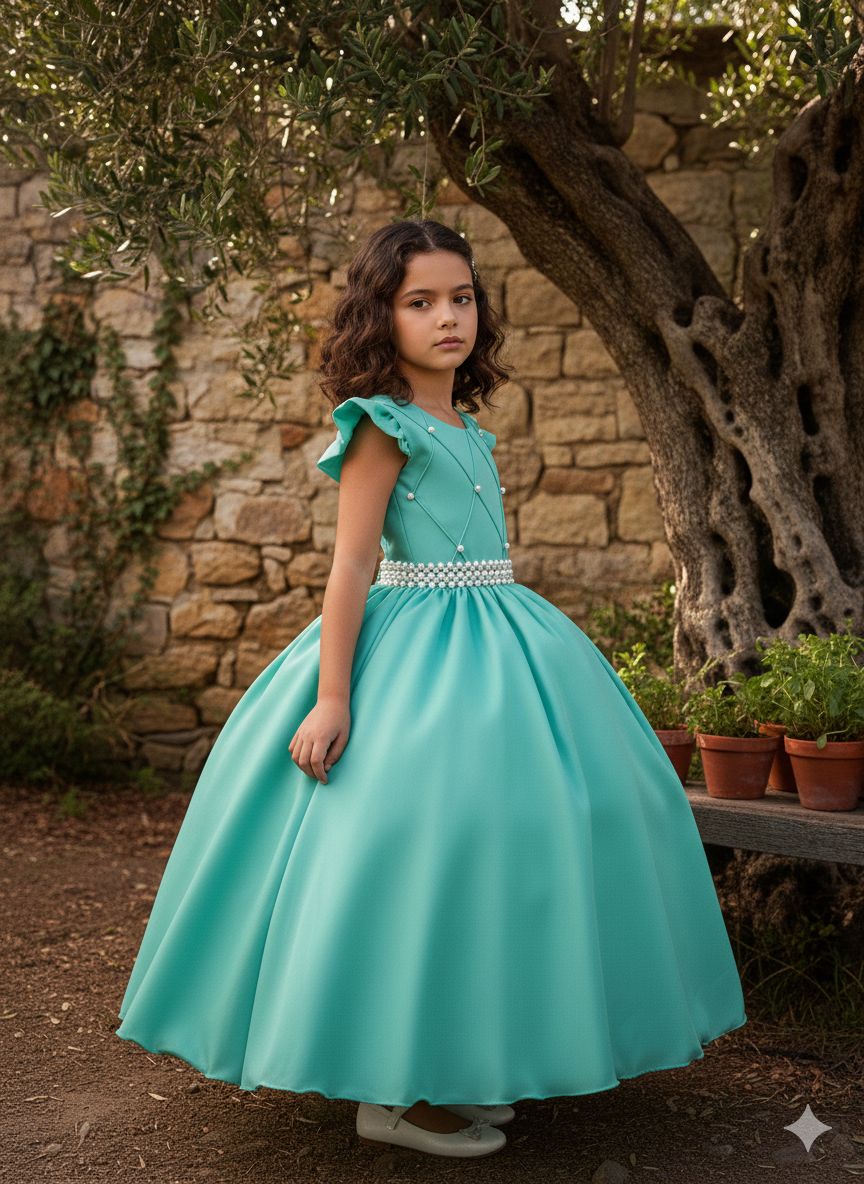 Vestido Ysa Kids Ariane Longo Verde Menta (VESTYSAKDSARNLNGVRDMENT)