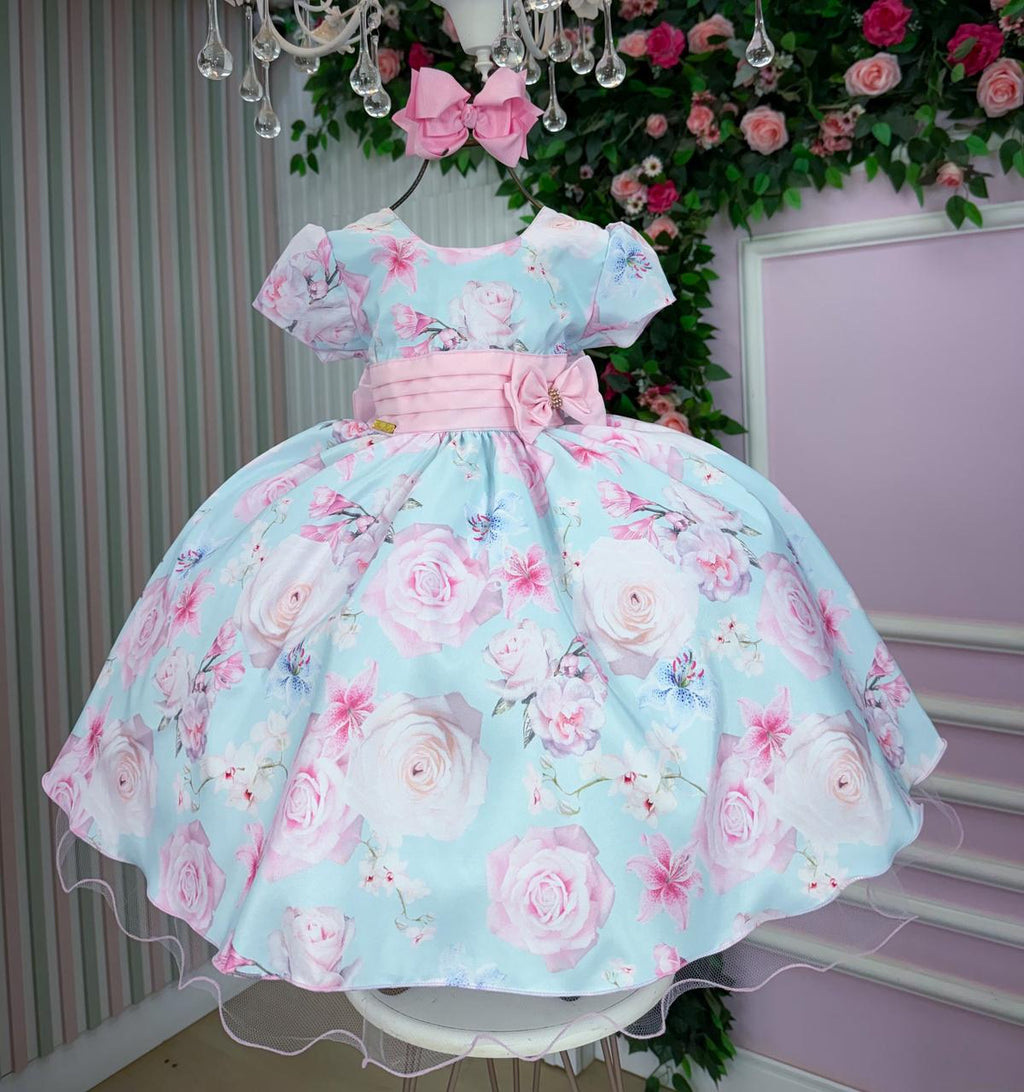 Vestido Ysa Kids Jardim Florido Elisa Azul Bebe (VESTYSKFELAZ)