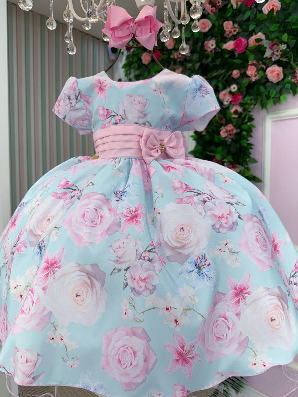 Vestido Ysa Kids Jardim Florido Elisa Azul Bebe (VESTYSKFELAZ)