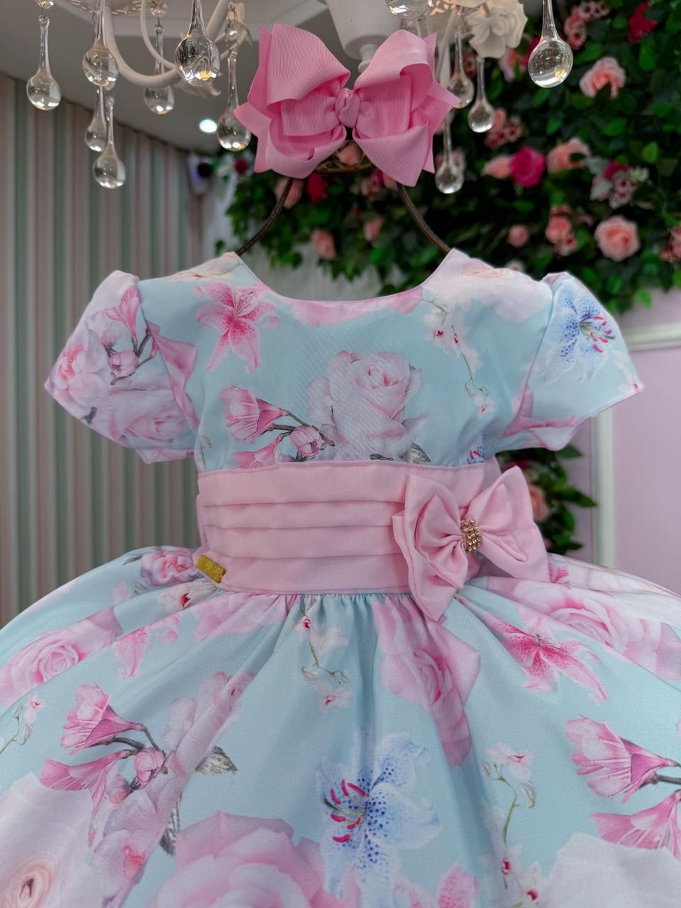 Vestido Ysa Kids Jardim Florido Elisa Azul Bebe (VESTYSKFELAZ)