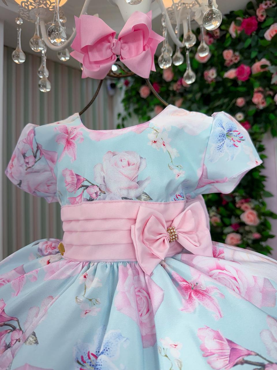 Vestido Ysa Kids Jardim Florido Elisa Azul Bebe (VESTYSKFELAZ)