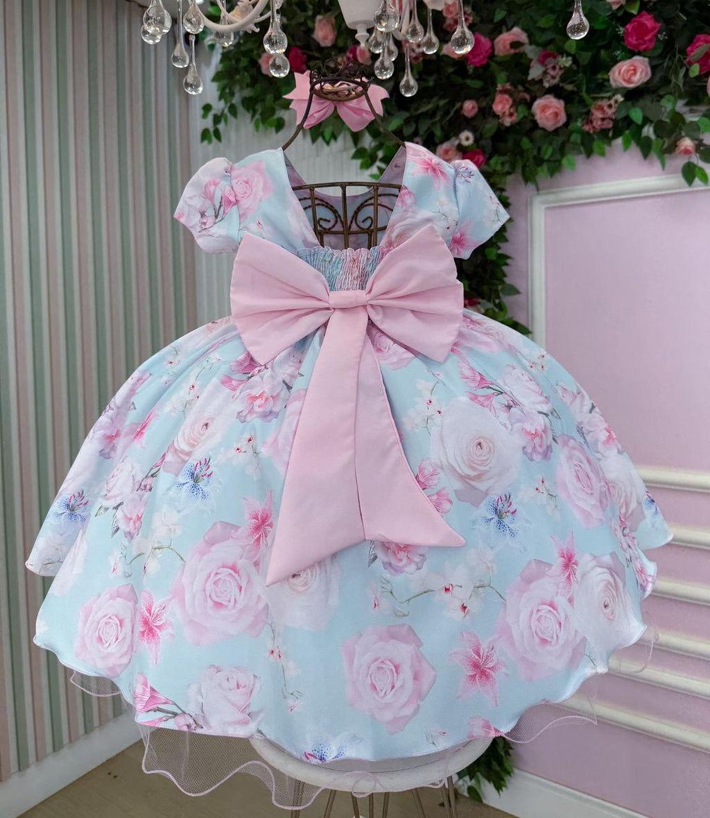 Vestido Ysa Kids Jardim Florido Elisa Azul Bebe (VESTYSKFELAZ)