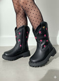 Bota Nilqi Manu Preta Estrela Pink Modelo 2 (BTNLQPRTMDL2)