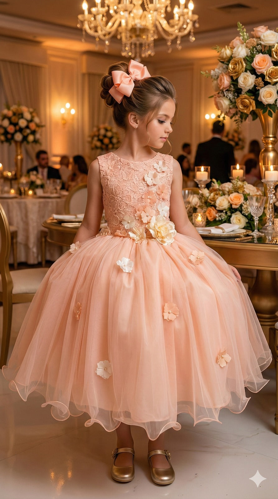 Vestido Infantil Jardim Encantado Flores Pêssego