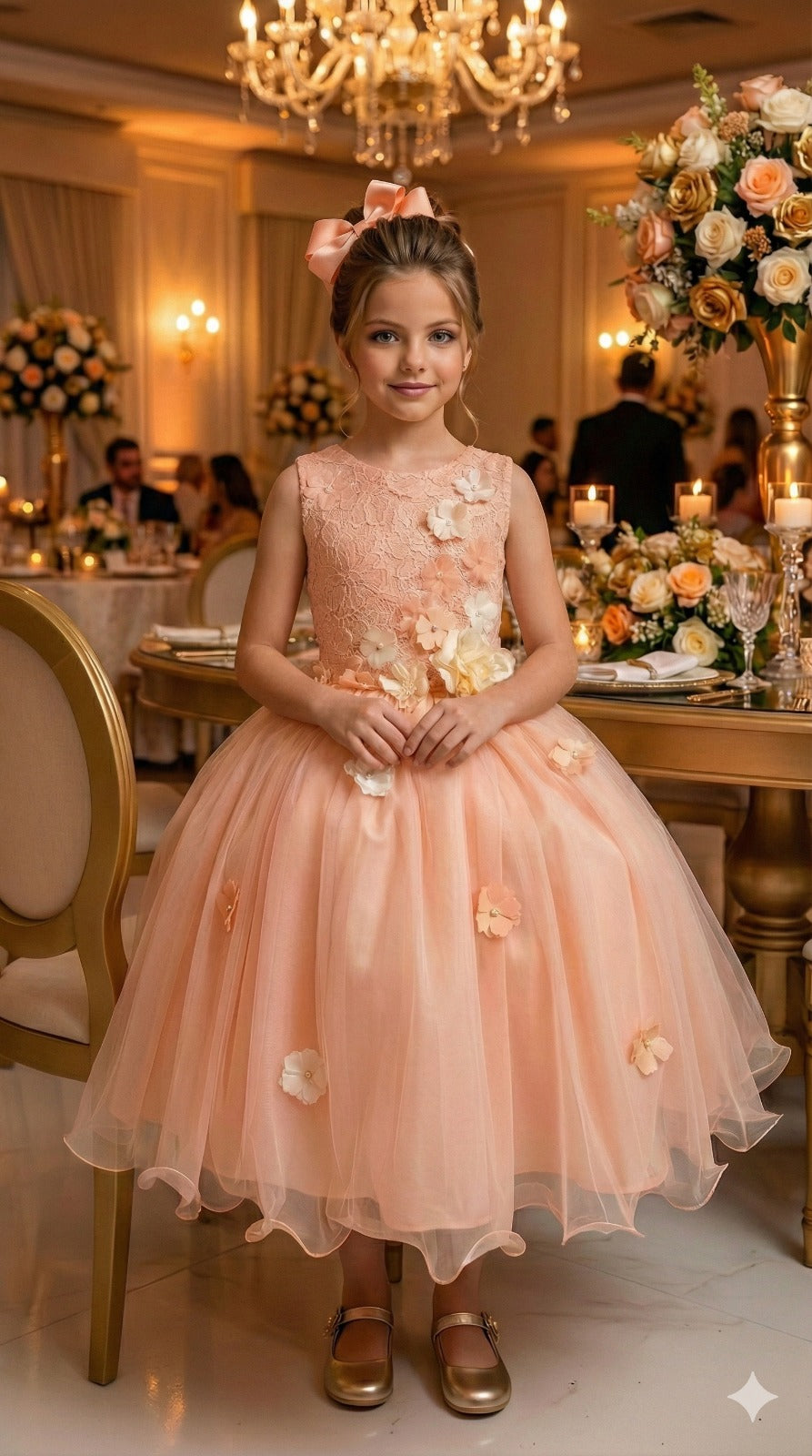 Vestido Infantil Jardim Encantado Flores Pêssego