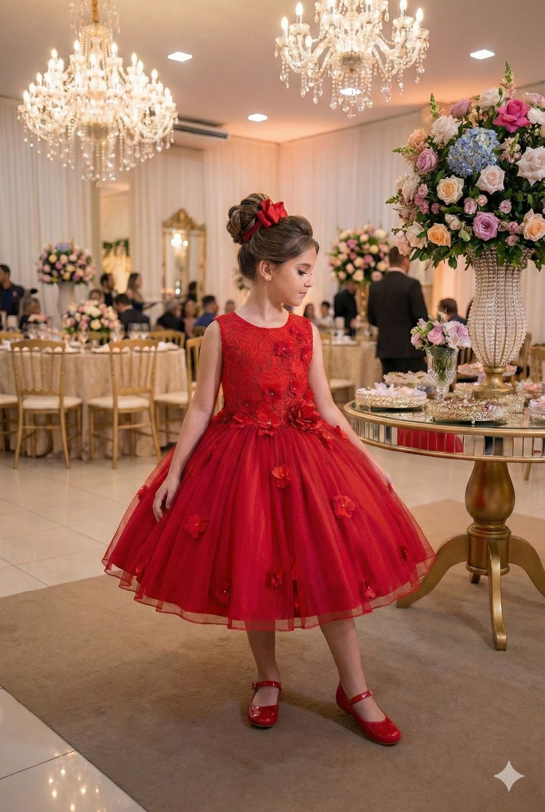 Vestido Infantil Jardim Encantado Flores Vermelho