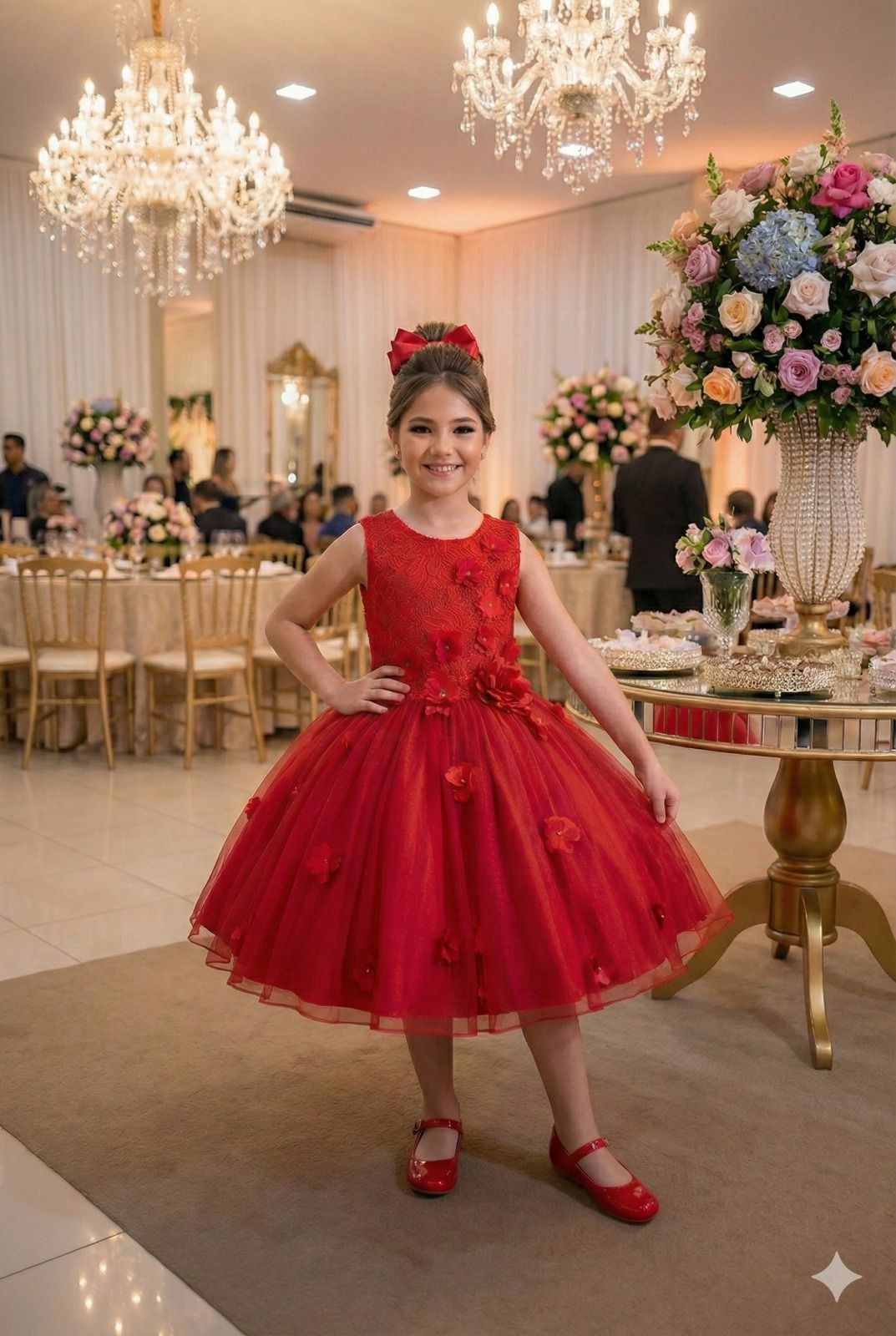 Vestido Infantil Jardim Encantado Flores Vermelho