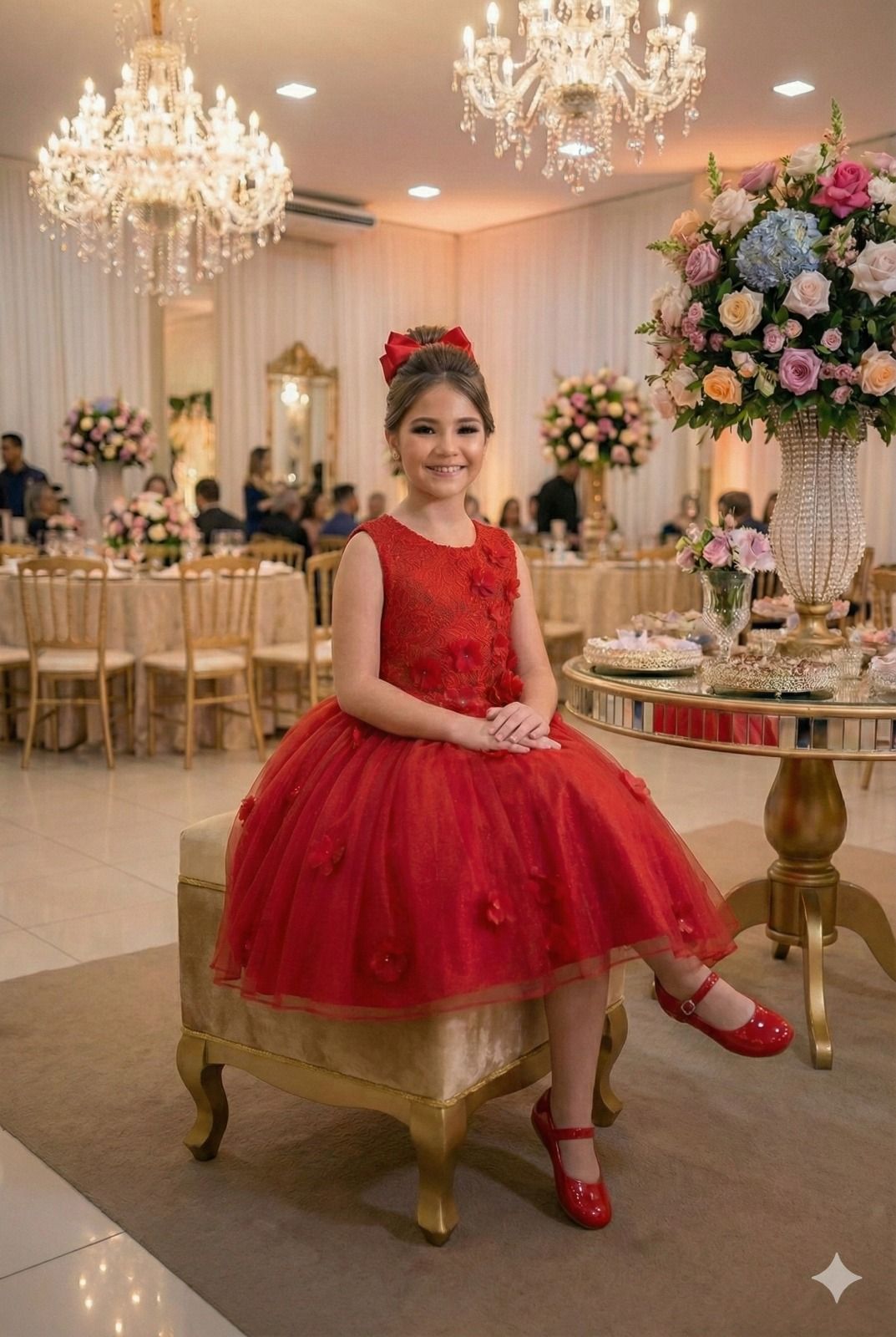 Vestido Infantil Jardim Encantado Flores Vermelho
