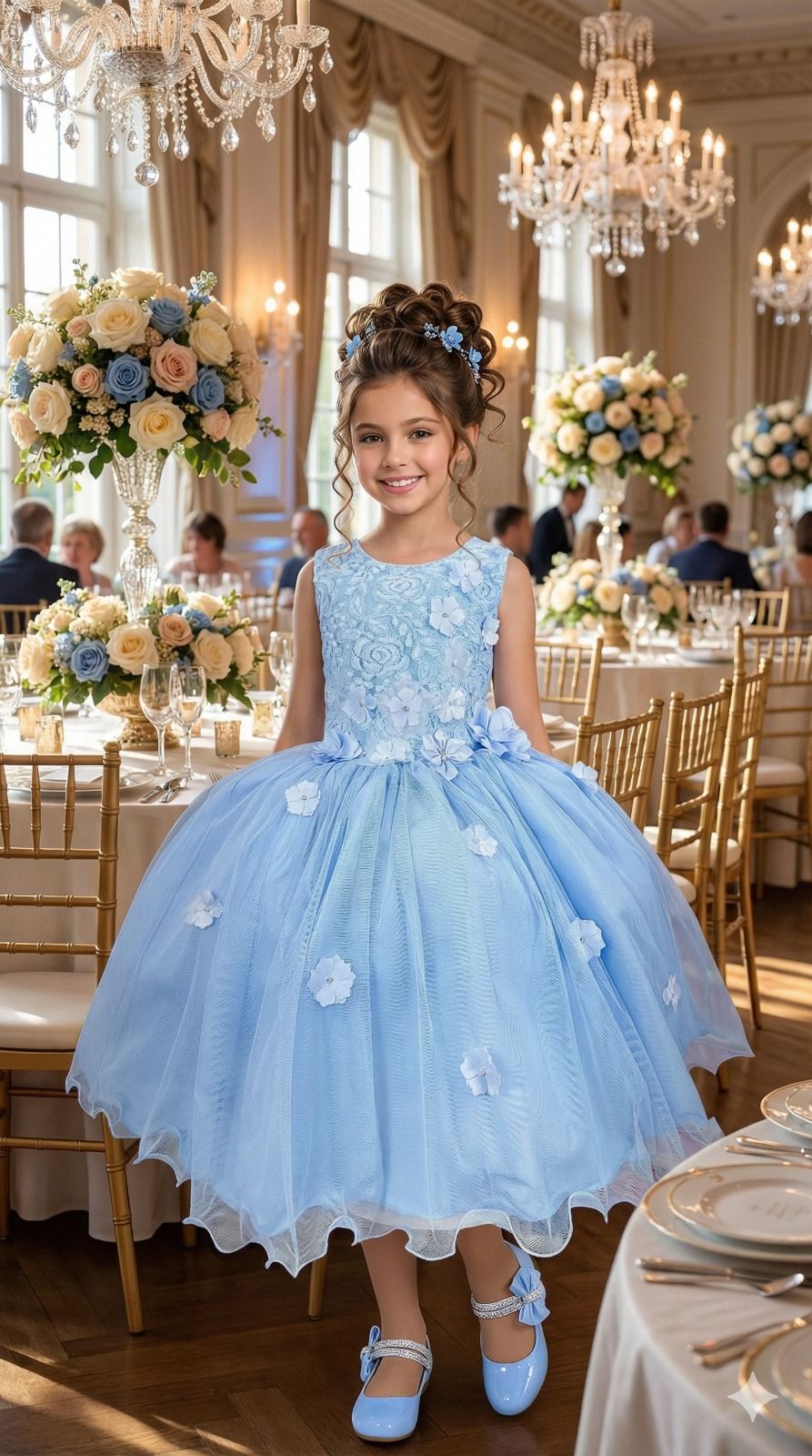 Vestido Infantil Jardim Encantado Flores Azul Bebê