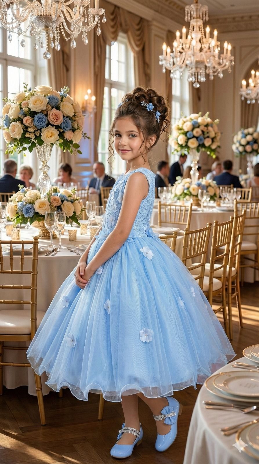 Vestido Infantil Jardim Encantado Flores Azul Bebê