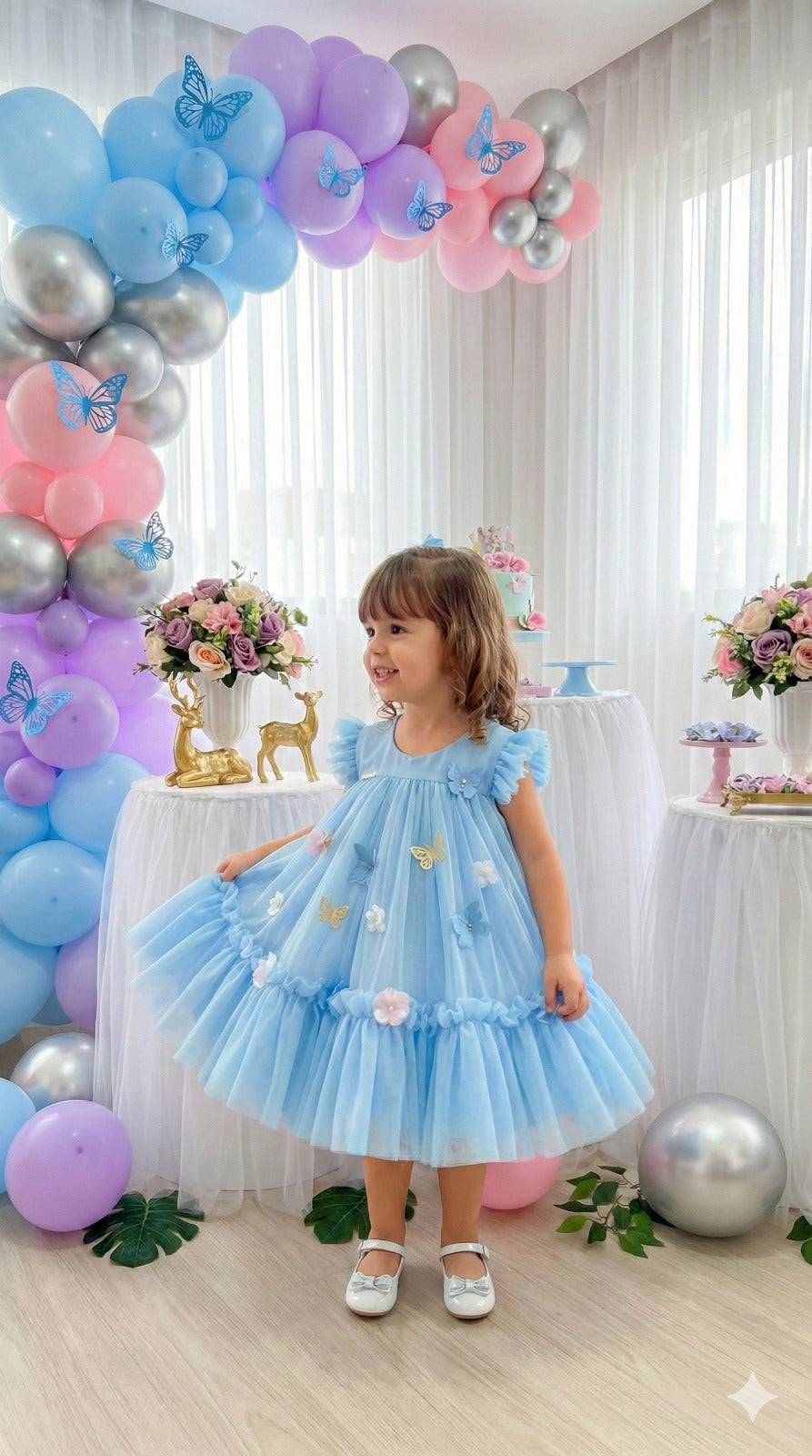 Vestido Vila Lele Jardim das Borboletas Liz Azul