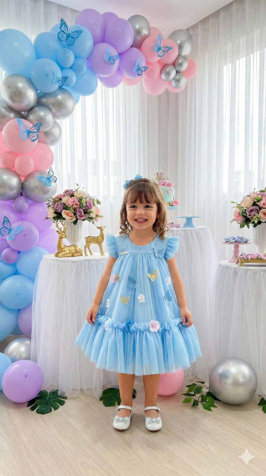Vestido Vila Lele Jardim das Borboletas Liz Azul