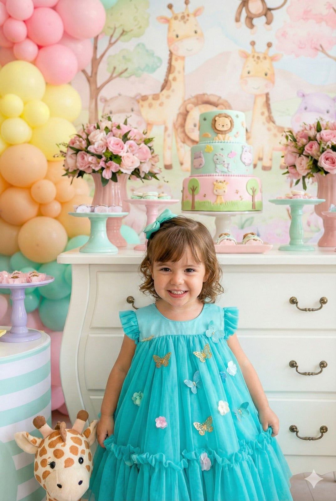 Vestido Vila Lele Jardim das Borboletas Liz Verde Tiffany