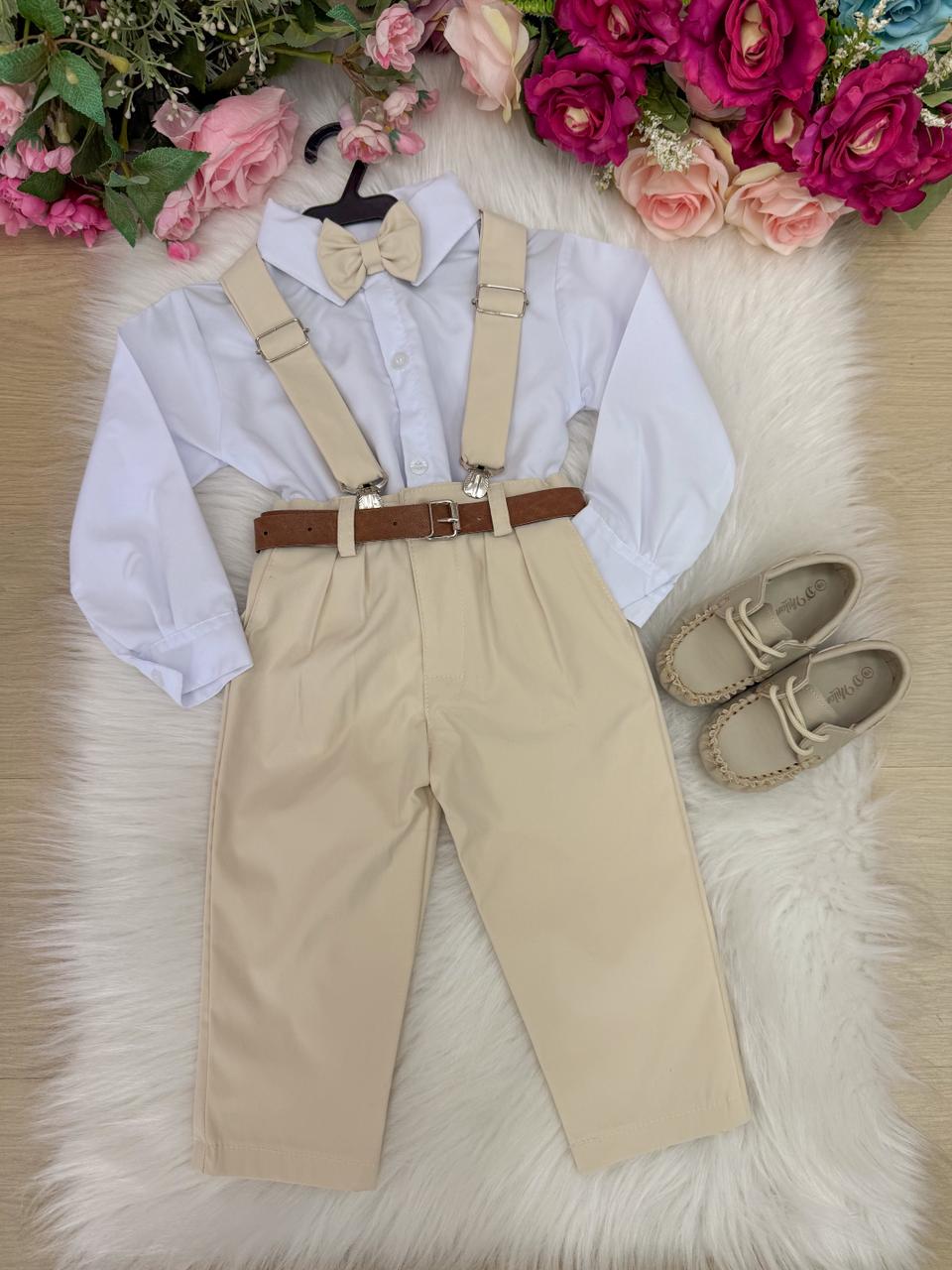 Conjunto Meninos Miss Cherry Leo Suspensorio Palha - Bege (CONJMENOSMSCHRLOSUPPLBG)