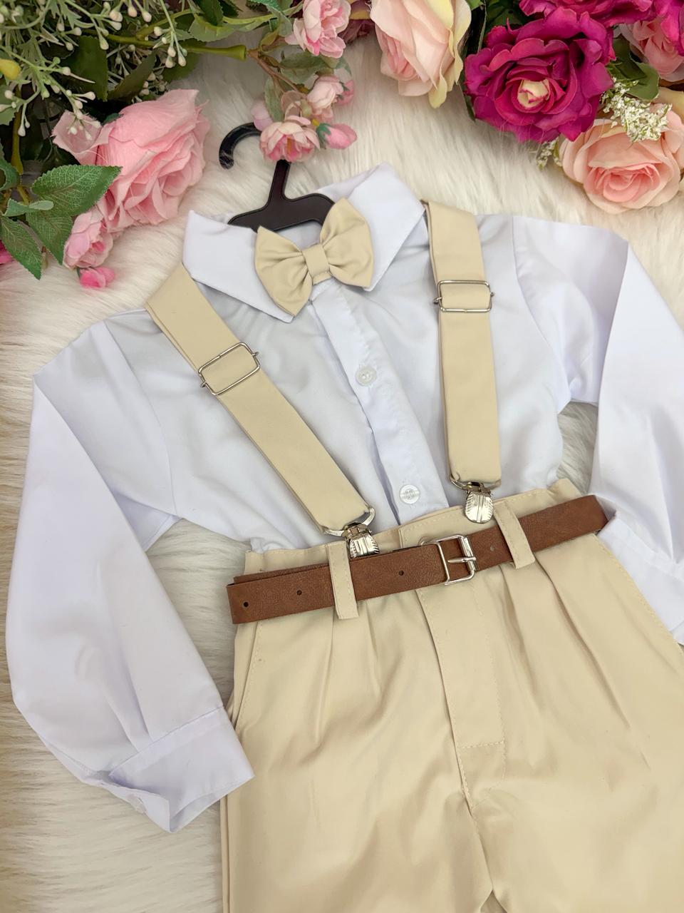 Conjunto Meninos Miss Cherry Leo Suspensorio Palha - Bege (CONJMENOSMSCHRLOSUPPLBG)